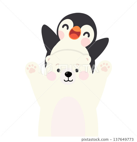 Cute Penguin Riding Polar Bear 137649773