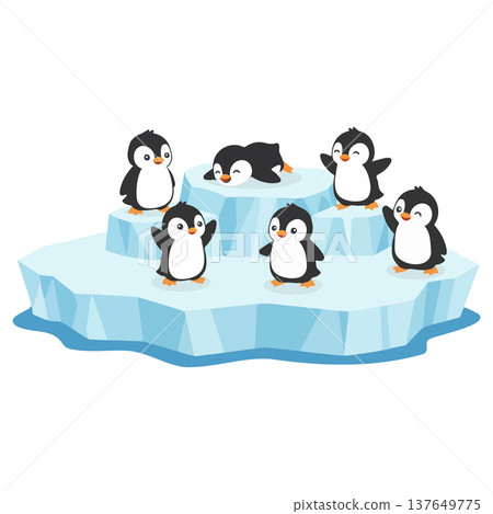 Cute Penguins on Iceberg Illustration 137649775