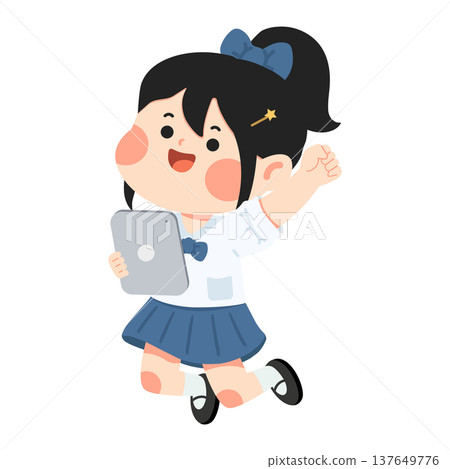 Girl in School Uniform Holding a Tablet Girl in School Uniform Holding a Tablet 137649776