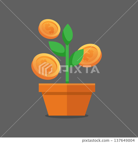 Financial Growth Concept Plant Growing from Gold Coins Financial Growth Concept Plant Growing from Gold Coins 137649804