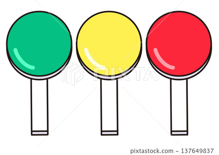 Traffic light-style red, yellow, and green round handheld panel material Traffic light-style red, yellow, and green round handheld panel material 137649837