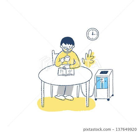 一名女子在室內使用氧氣機 一名女子在室內使用氧氣機 137649920