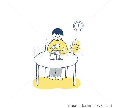 一邊喝咖啡一邊看書的女人 一邊喝咖啡一邊看書的女人 137649921