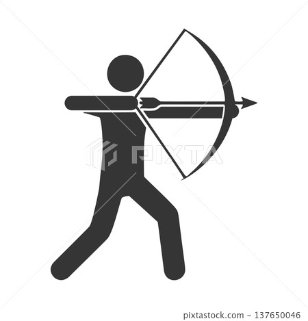 Silhouette icon of a person drawing a bow 137650046