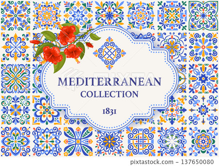 Label Template With Azulejo Mosaic Tile Pattern Label Template With Azulejo Mosaic Tile Pattern 137650080