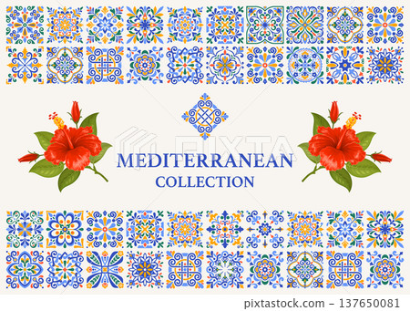 Label Template With Azulejo Mosaic Tile Pattern 137650081