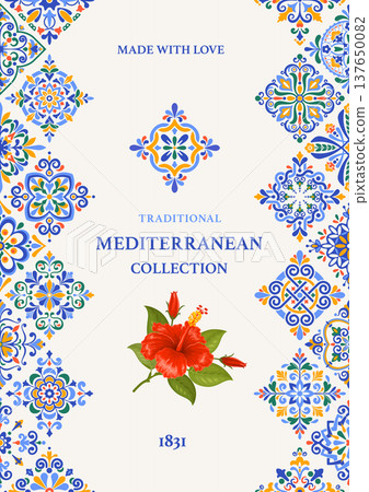 Label Or Card With Mediterranean Azulejo Tile Pattern Label Or Card With Mediterranean Azulejo Tile Pattern 137650082