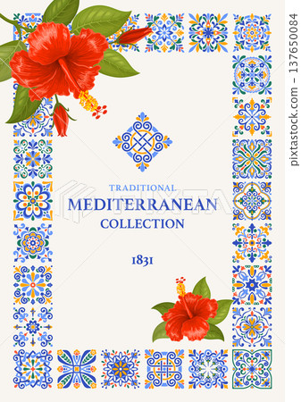 Label Or Card With Mediterranean Azulejo Tile Pattern 137650084