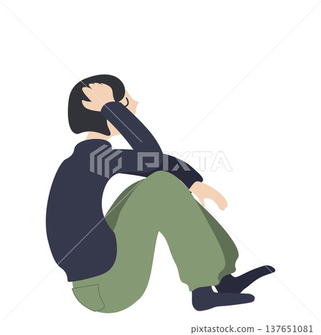 一名女子坐著,雙膝緊緊抱在胸前。 一名女子坐著,雙膝緊緊抱在胸前。 137651081