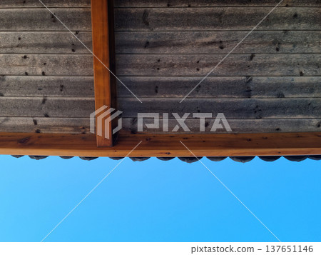 A wooden roof viewed from below A wooden roof viewed from below 137651146