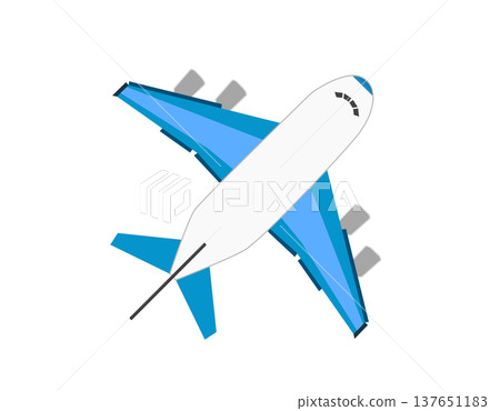 Modern passenger jet airplane flat icon with blue wings viewed from above 137651183