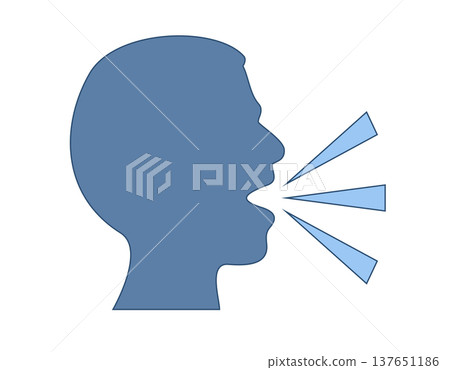 Abstract silhouette of a person speaking flat icon with sound waves emanating from their mouth Abstract silhouette of a person speaking flat icon with sound waves emanating from their mouth 137651186