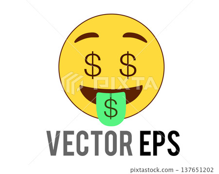 Happy yellow emoji face icon with dollar signs for eyes and tongue, symbolizing wealth and success Happy yellow emoji face icon with dollar signs for eyes and tongue, symbolizing wealth and success 137651202