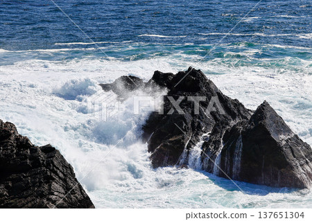 海浪拍打著波濤洶湧的大海 海浪拍打著波濤洶湧的大海 137651304