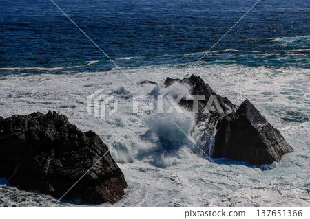 洶湧的波濤拍打著海岸 137651366