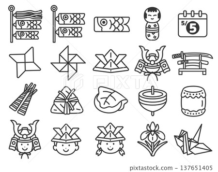 A set of various Children's Day icon (line art) illustrations. A set of various Children's Day icon (line art) illustrations. 137651405