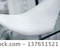Foam plastic shoe mold. Products made from foamed polymers expanded polypropylene EPP and expanded polystyrene EPS. Model of dense and lightweight material, universal foam. New modern technologies 137651521