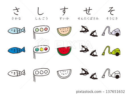 平假名表：Sa、Shi、Su、Se、So - 手繪插圖集 137651632