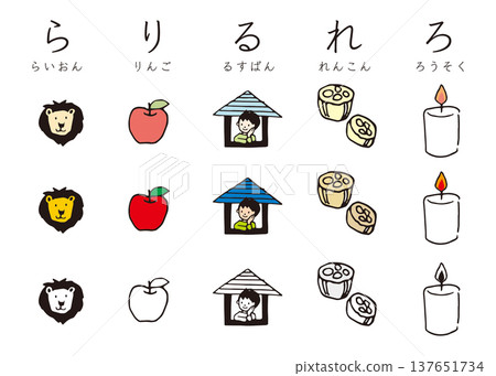 平假名表:Ra、Ri、Ru、Re、Ro - 手繪插圖集 平假名表:Ra、Ri、Ru、Re、Ro - 手繪插圖集 137651734