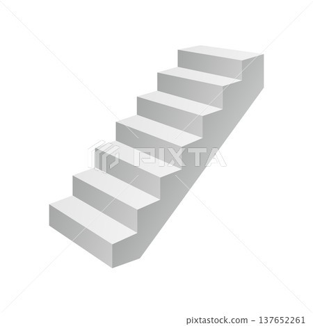 3D isometric staircase. Minimal steps in soft grey gradient on white background. 137652261