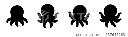 Set of black octopus silhouettes in various poses. Flat vector sea animal icons, perfect for marine, kids, or minimal design themes. Set of black octopus silhouettes in various poses. Flat vector sea animal icons, perfect for marine, kids, or minimal design themes. 137652263
