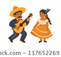 Mexican couple dancing in traditional dress. Flat cartoon vector for culture, music and celebration designs 137652269