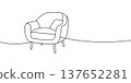 Minimalist armchair with cushion in outline. Elegant interior furniture illustration for cozy home decor concepts. 137652281