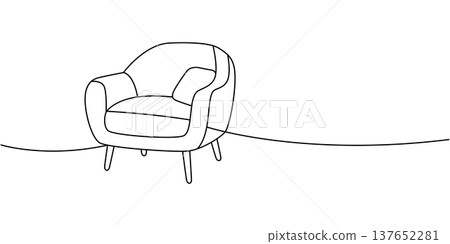 Minimalist armchair with cushion in outline. Elegant interior furniture illustration for cozy home decor concepts. 137652281