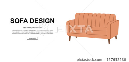 Flat soft pastel sofa design and text. Modern furniture illustration for interior branding and design promotion. 137652286