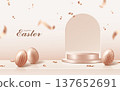Red gold color tags, gates, colorful squares and round-shaped product display platform, Easter festival wide range of sea news and publicity announcements, material sheets for the carvings. 137652691