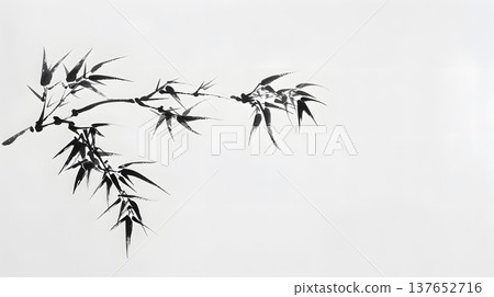 一幅描繪竹枝的極簡主義水墨畫 137652716