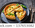 Quiche Lorraine with bacon, cheese and fresh basil 137653082