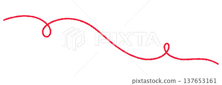 Long yarn curve. Abstract red thread line with thin squiggle swirl. Minimal decorative element for graphic design 137653161