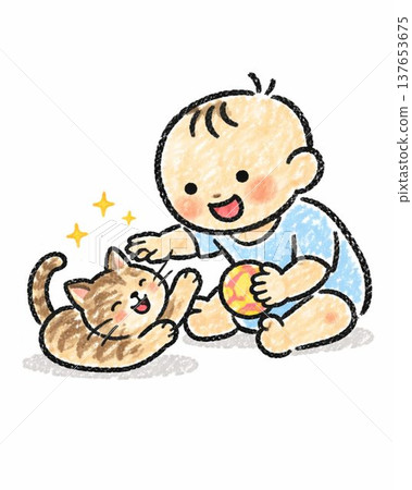 寶寶與小貓玩耍 寶寶與小貓玩耍 137653675