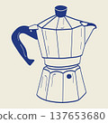 Hand drawn moka pot vector illustration in Mediterranean style. Minimal line art Italian espresso maker for coffee lovers, cafe branding, barista graphics and coffee culture designs. 137653680