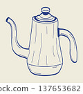 Hand drawn coffee kettle vector illustration in Mediterranean style. Minimal line art kitchen utensil for cafe menus, barista graphics, coffee shop branding and beverage themed designs. 137653682