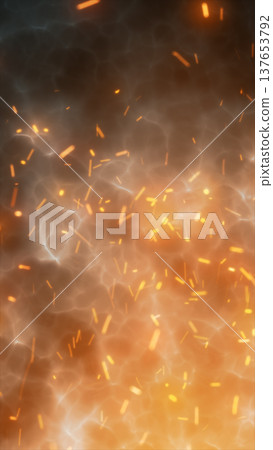 Abstract fiery smoke with glowing embers and flying sparks, hot orange plasma texture for dramatic fire or explosion background 137653792