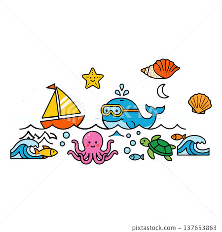Cartoon Sea Life Illustration 137653863