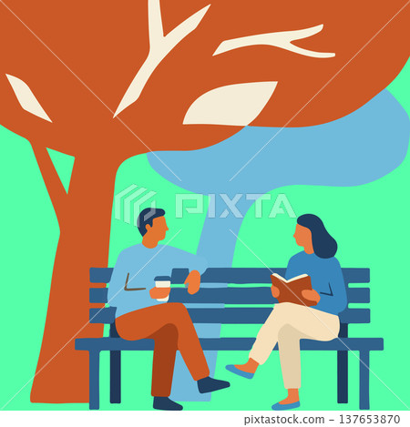 People Relaxing on Park Bench 137653870
