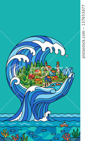 World in Hand Wave Illustration World in Hand Wave Illustration 137653877