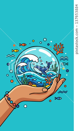 Ocean in Hand Illustration Ocean in Hand Illustration 137653884
