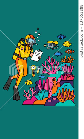 Marine Biologist Studying Coral Reef Marine Biologist Studying Coral Reef 137653889