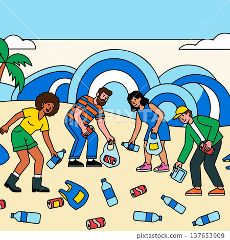 Beach Cleanup Illustration Beach Cleanup Illustration 137653909