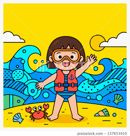 Child at the Beach with Life Vest Child at the Beach with Life Vest 137653910