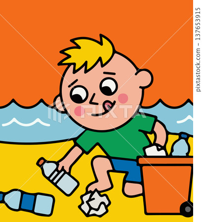 Boy Cleaning Up Beach Boy Cleaning Up Beach 137653915