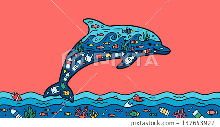 Dolphin Silhouette Filled with Ocean Pollution Dolphin Silhouette Filled with Ocean Pollution 137653922