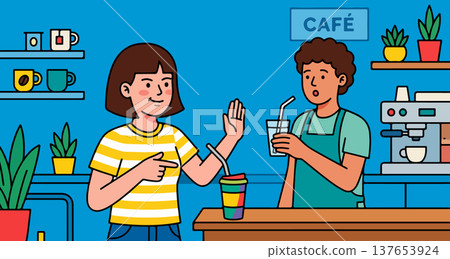 Customer and Barista at a Cafe 137653924