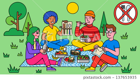 Friends Enjoying a Picnic in the Park 137653935