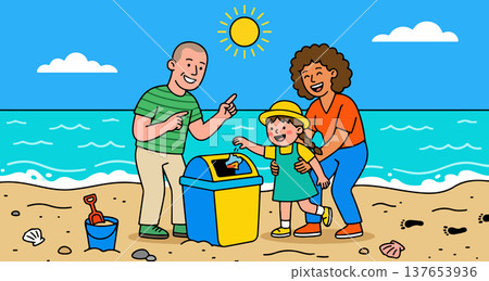 Family Cleaning Up Beach Family Cleaning Up Beach 137653936