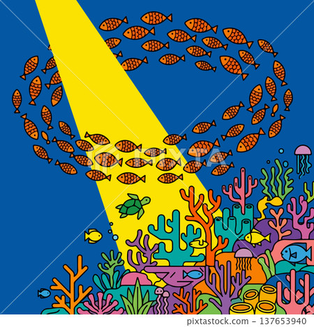 Colorful Coral Reef with Fish and Turtle Colorful Coral Reef with Fish and Turtle 137653940